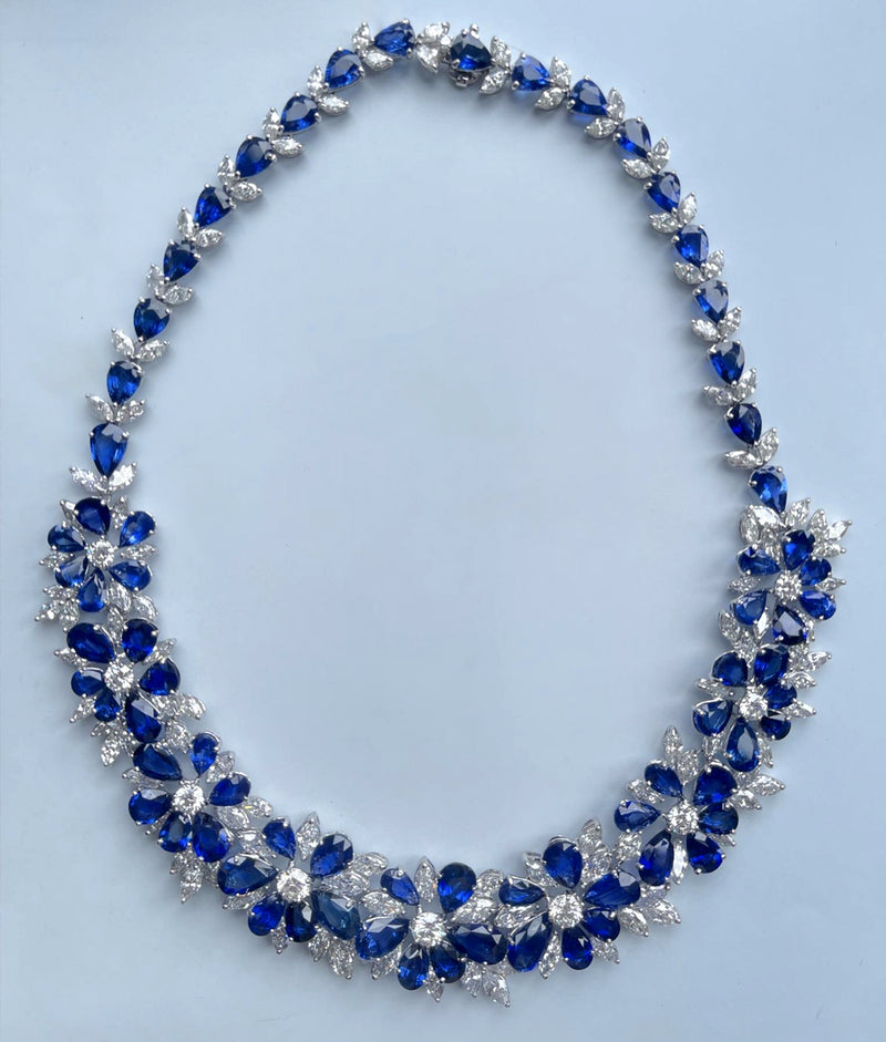 18K White Gold Blue Sapphire and Diamond Necklace - Larc Jewelers